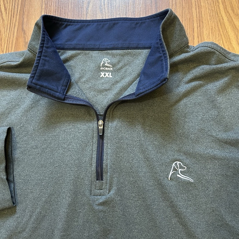 Rhoback Mens 2XL Gray Quarter Zip Long Sleeve Golf Performance Pullover Preppy